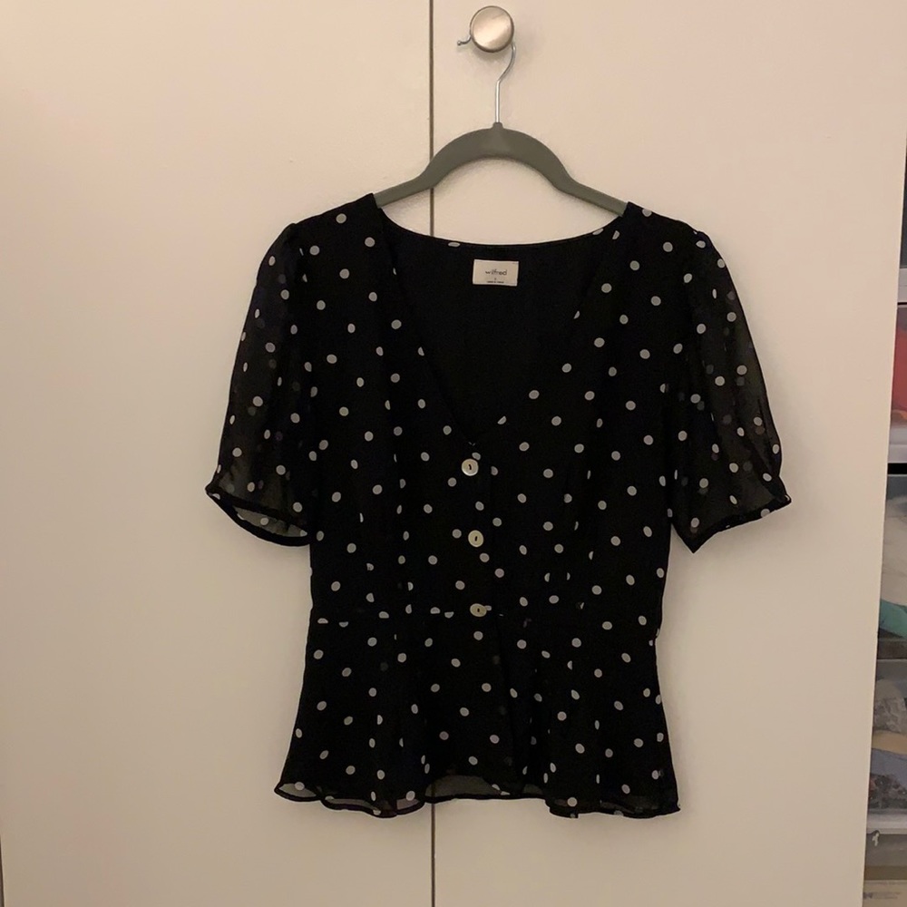 Aritzia polka dot peplum top